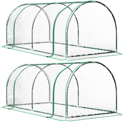 Outsunny Set of 2 Tunnel Greenhouse, Green Grow House with Roll-up Door, Steel Frame, Plastic Cover for Garden, Outdoor, 200 x 100 x 80cm, Clear 