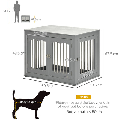 PawHut Dog Crate End Table Furniture Style Dog Cage w/ Three Doors, Locks and Latches - Grey 