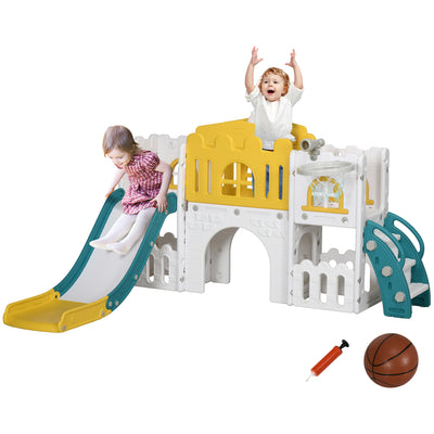 AIYAPLAY 7-in-1 Toddler Slide for Ages 1-3 Years with Basketball Hoop 