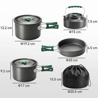 Outsunny Camping Cookware Set for 4-5 People, Lightweight Aluminium Camping Cooking Kit with Anti-Scald Handles, Grey 