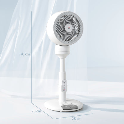 HOMCOM 9'' Air Circulator Fan 3 Speed 3 Mode, 70\'c2\'b0 Oscillation 90\'c2\'b0 Vertical Tilt, Height Adjustable, Remote Controller, for Living Room, Bedroom, Office, White
