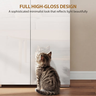 HOMCOM 180 cm Tall Kitchen Cupboard, Pantry Storage Cabinet with Soft Close Doors and Adjustable Shelves, High Gloss White 