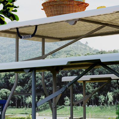 Outsunny 3 Piece 6ft Folding Picnic Table and Bench Set, Portable HDPE Camping Table and Chairs with Carrying Handles for Indoor Outdoor, Dining, Camping, Picnic, BBQ, Party, White 