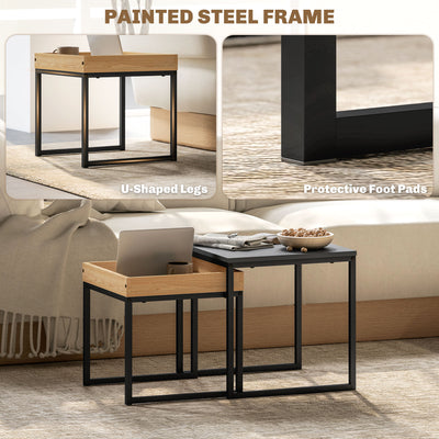 HOMCOM Set of Two Boxy Nesting Tables - Black/Wood-Effect 