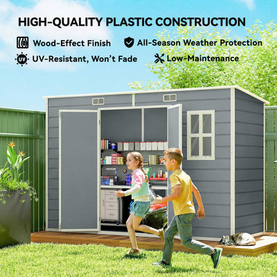 Outsunny 10 x 4 ft Resin Garden Shed, Outdoor Storage Shed with Floor, Windows, Lockable Doors and Vents, Grey 