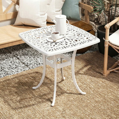 Outsunny Outdoor Garden Table with 38mm Dia. Umbrella Hole, Cast Aluminium Patio End Table with Anti-slip Foot Pads for Garden 