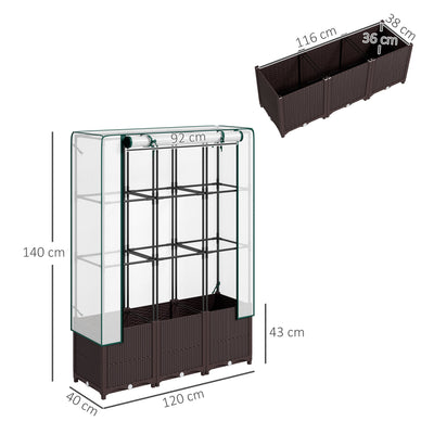Outsunny Raised Garden Bed with Trellis, Plastic Planter Box with Drainage Holes and Drain Plugs for Climbing Plants, Vegetables, Flowers, 120 x 40 x 140 cm 