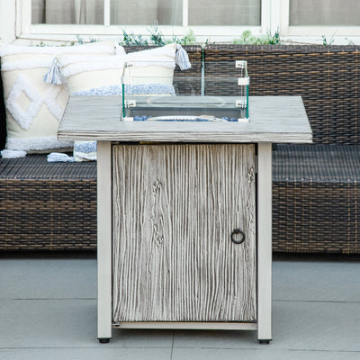 Outsunny 71cm 50,000 BTU Gas Fire Pit Table with Cover and Glass Screen - Grey 