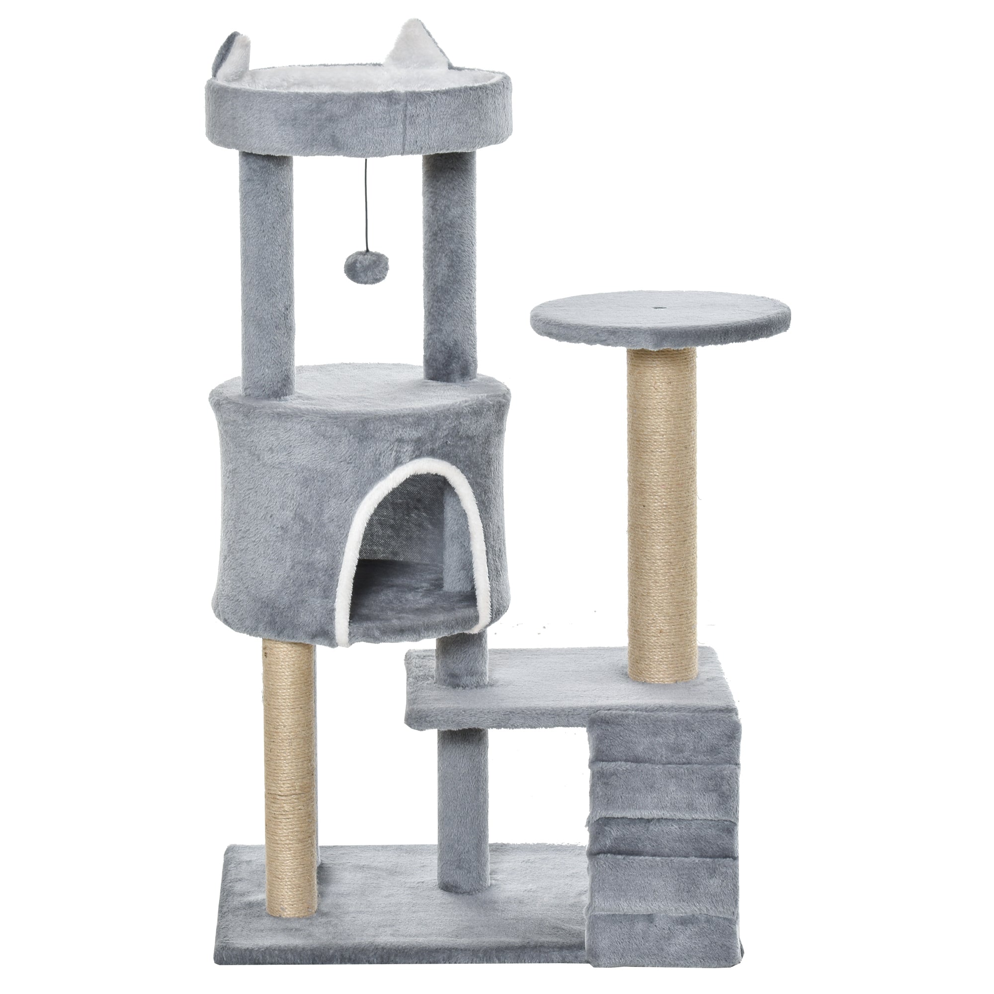 PawHut 100 cm Cat Tree, Cat Condo Tree Tower for Indoor Cats, Cat Activity Centre with Scratching Posts, Plush Perch, Ladder, Hanging Ball - Light Grey 