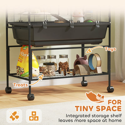PawHut 3 Tier Large Hamster Cage on Wheels with 17 cm Deep Tray, Storage Shelf for Syrian, Gerbil, Rats 
