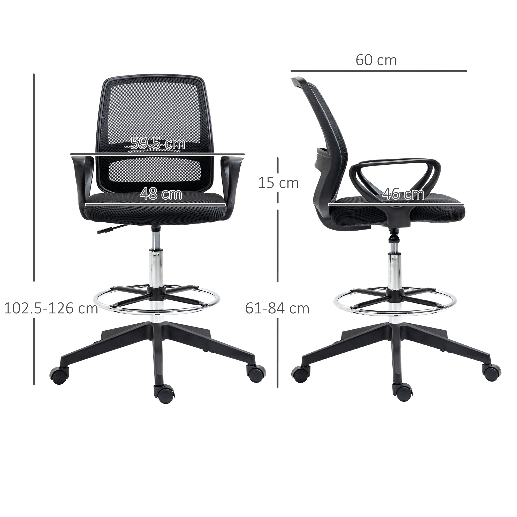 Vinsetto Ergonomic Mesh Back Drafting Chair, Tall Office Chair, Draughtsman Chair with Adjustable Height and Footrest 360\'c2\'b0 Swivel, Set of 5