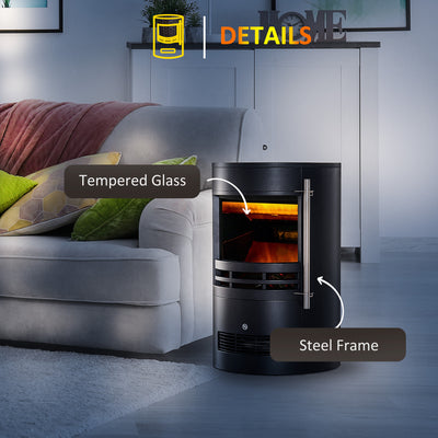 HOMCOM 1000W/2000W Freestanding Electric Fireplace, Indoor Heater Fire Stove with Log Burner Effect Flame, Thermostat Control 