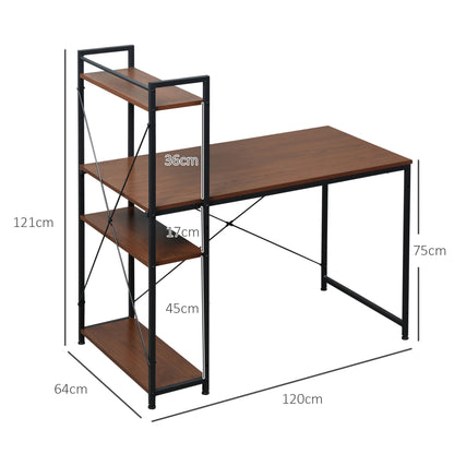 HOMCOM Computer Desk with Storage Shelves on Left or Right, Industrial Reversible Writing Desk for Home Office, Study, Easy Assembly, 120 x 64 x 121cm, Walnut and Black 