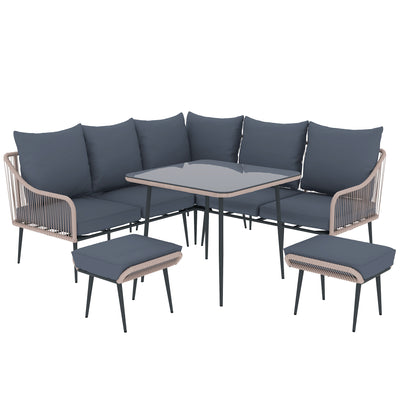 Outsunny Six-Piece Rattan Strong Garden Sofa Set - Brown/Grey 