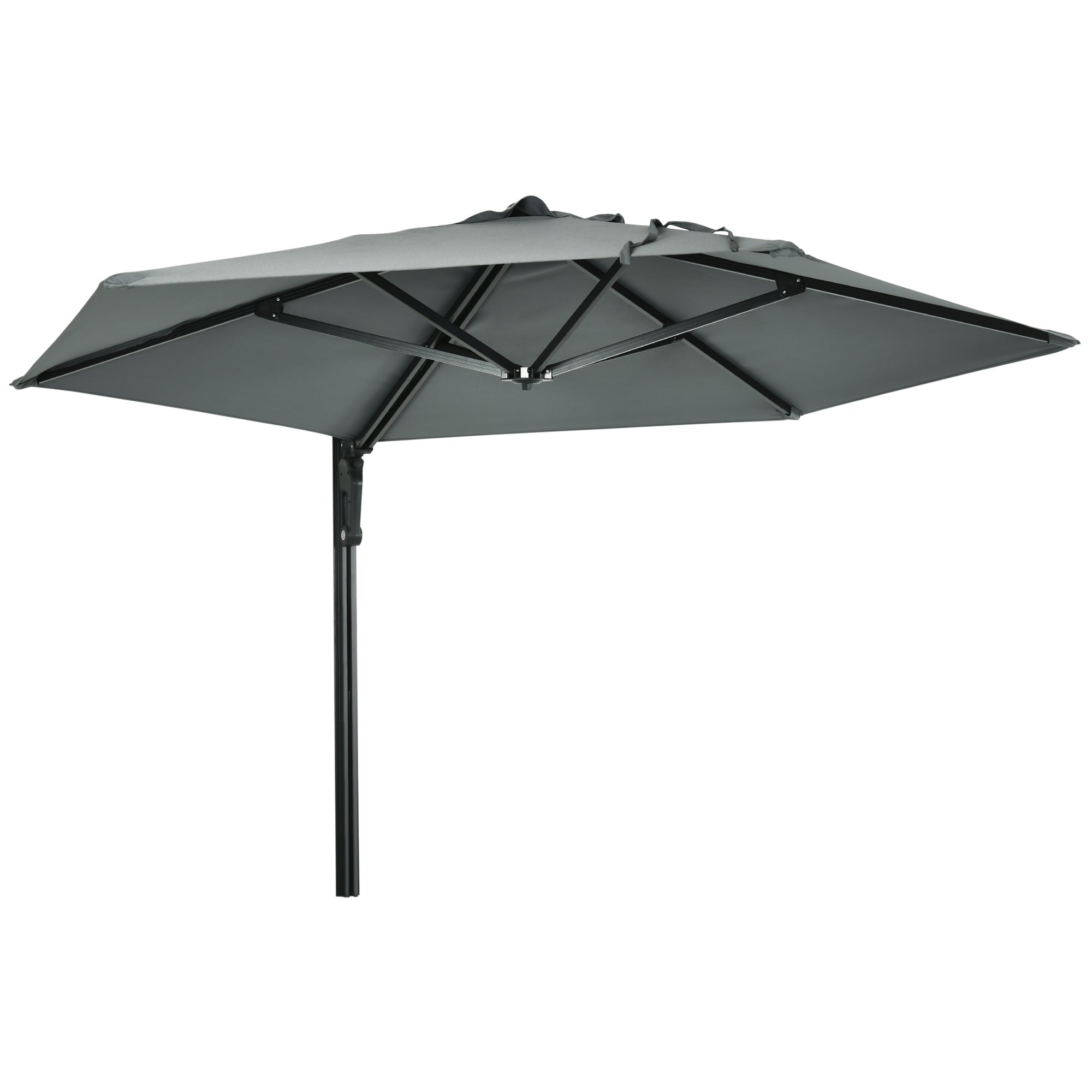 Outsunny 2.5m Wall Mounted Parasol, Hand to Push Outdoor Patio Umbrella with 180 Degree Rotatable Canopy for Porch, Deck, Garden, 250 cm, Grey 