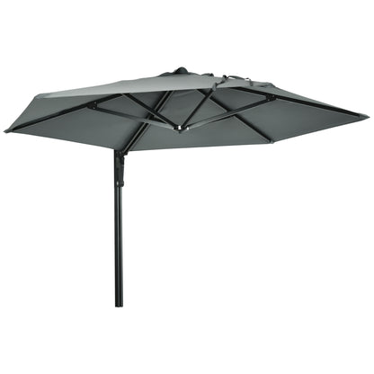 Outsunny 2.5m Wall Mounted Parasol, Hand to Push Outdoor Patio Umbrella with 180 Degree Rotatable Canopy for Porch, Deck, Garden, 250 cm, Grey 
