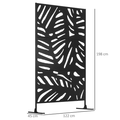Outsunny Freestanding Outdoor Privacy Screen, Decorative Metal Garden Divider with Stand for Deck, Pool, 48" x 78" Black 