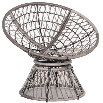 Outsunny 360\'c2\'b0 Swivel Rattan Papasan Moon Bowl Chair Round Lounge Garden Wicker Basket Seat with Padded Cushion Oversized for Outdoor Indoor, Grey 