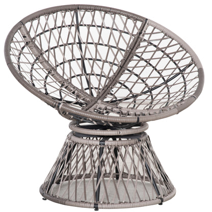 Outsunny 360\'c2\'b0 Swivel Rattan Papasan Moon Bowl Chair Round Lounge Garden Wicker Basket Seat with Padded Cushion Oversized for Outdoor Indoor, Grey