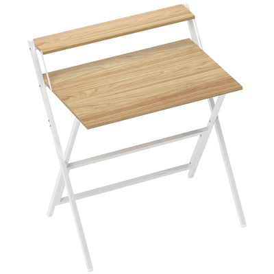 HOMCOM 81.5 cm Folding Computer Desk with Monitor Shelf - Natural Wood Finish 