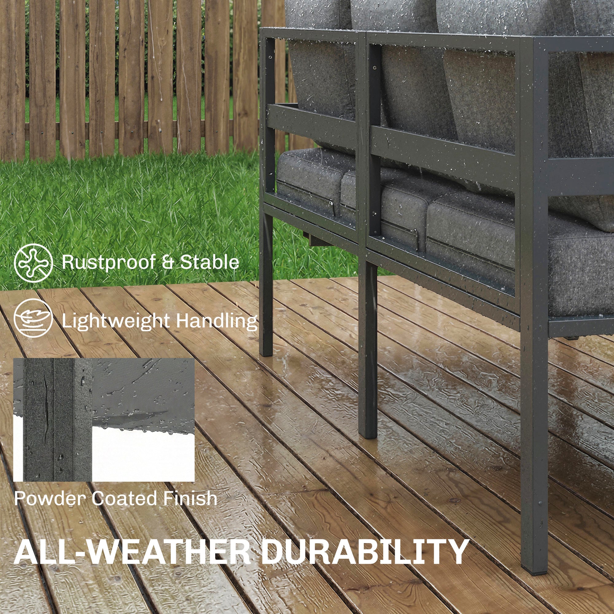 Outsunny 3 Pieces Garden Furniture Set, Aluminium Corner Lounge Set with Adjustable Backrest and Coffee Table 