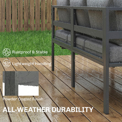 Outsunny 3 Pieces Garden Furniture Set, Aluminium Corner Lounge Set with Adjustable Backrest and Coffee Table 