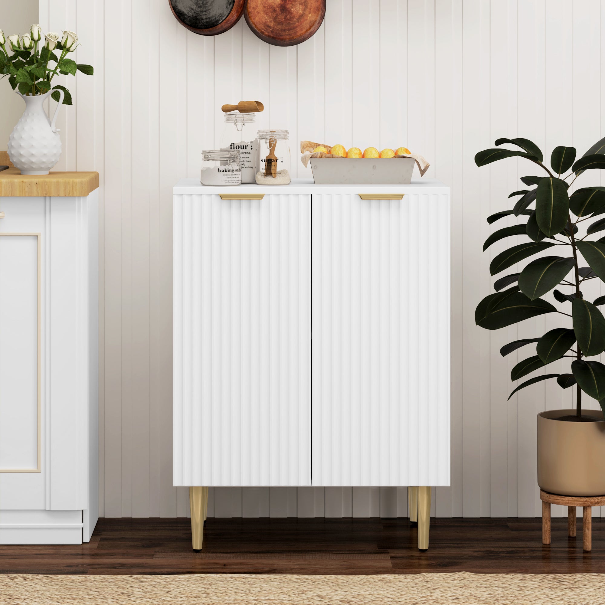 HOMCOM Adjustable Shelf Sideboard - White 