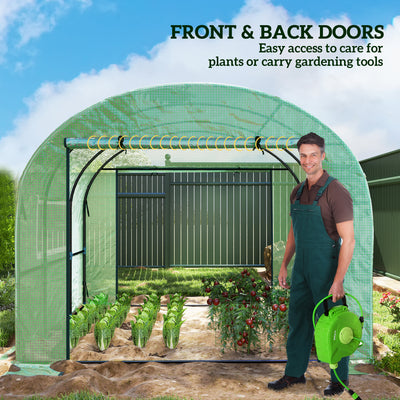 Outsunny 300 x 300cm Walk-In Polytunnel Greenhouse - Green 