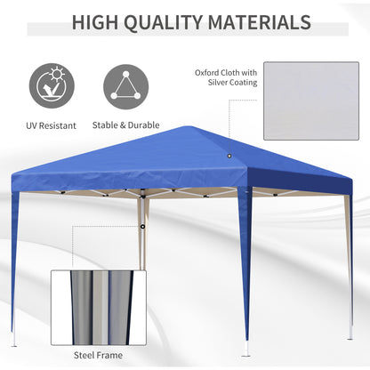 Outsunny 3 x 3M Garden Pop Up Gazebo Height Adjustable Marquee Party Tent Wedding Canopy with Carrying Bag, Blue 