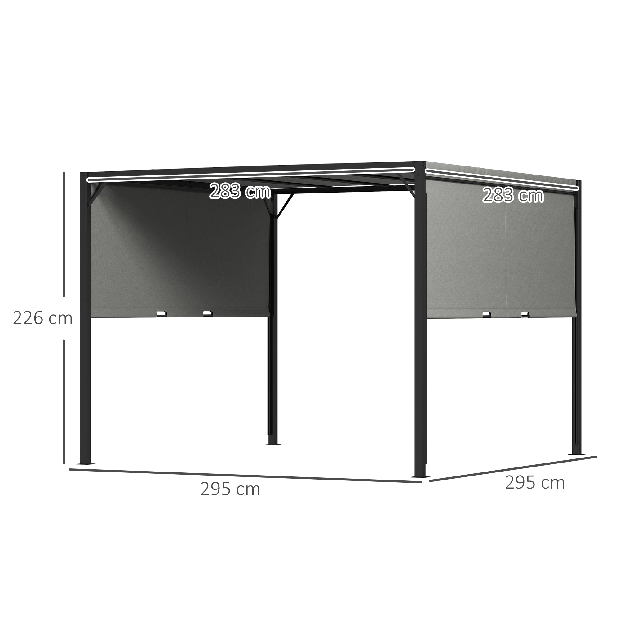 Outsunny 3 X 3 Meters Pergola with Retractable Roof, Garden Gazebo with Adjustable Sun Shade Canopy and Steel Frame, Charcoal Grey 