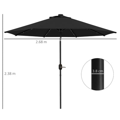 Outsunny 2.7m Outdoor Patio Garden Umbrella Parasol with Tilt Crank and 24 LEDs Lights, Black 