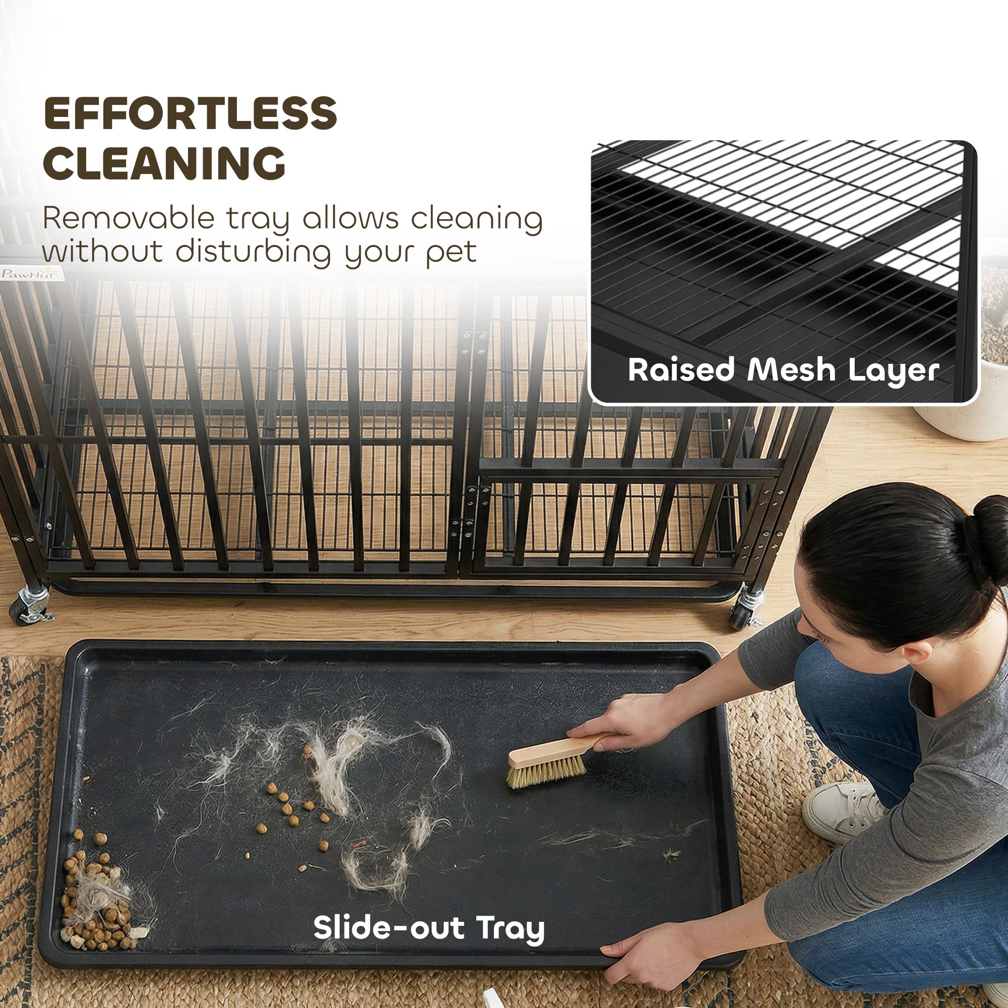 PawHut Heavy Duty Dog Crate, Dog Cage with Wheels for Medium Large Breeds, Metal Pet Kennel with Removable Tray 