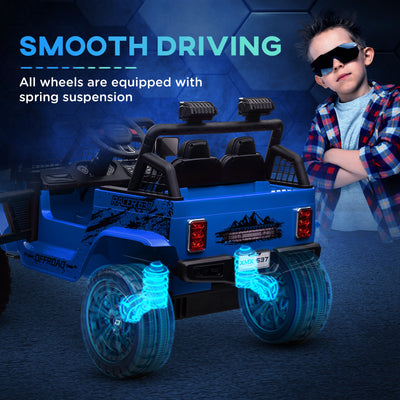 AIYAPLAY 12V Battery Powered Kids Ride-On Car, Electric Truck w/ Spring Suspension, Remote, Music, Horn, Lights, Blue 