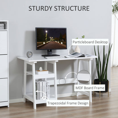 HOMCOM Compact Computer Desk with Storage Shelves, Study Table with Bookshelf, PC Table Workstation for Home Office, Study, Easy Assembly, 120 x 51cm, White 