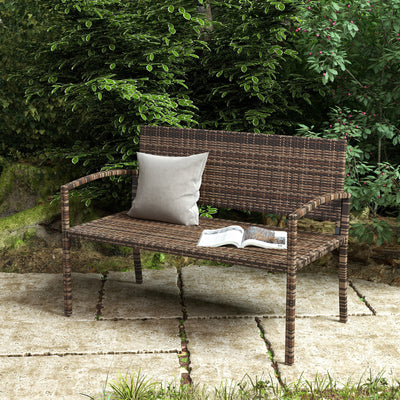 Outsunny All Weather Wicker Garden Loveseat, 2 Seater Poly Rattan Garden Bench, Outdoor Seating Bench Brown 
