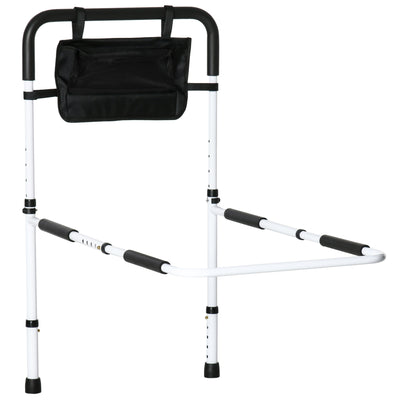 HOMCOM Safety Bed Rail, Height Adjustable Bed Assist Rail with Storage Pocket, Grab Bar for Disabled and Senior, White 