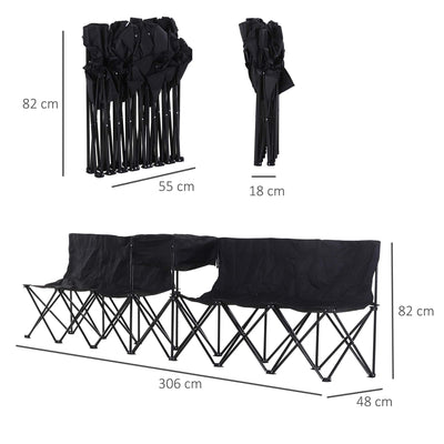 Outsunny 6 Seat Folding Sports Bench Portable Sports Team Bench Spectator Chair with Cooler Bag and Carrying Bag for Outdoor Picnic Camping - Black 