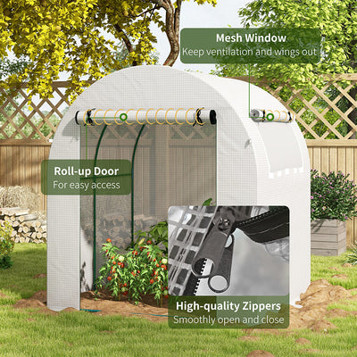 Outsunny Walk in Polytunnel Greenhouse, Green House for Garden with Roll-up Window and Door, 1.8 x 1.8 x 2 m, White 