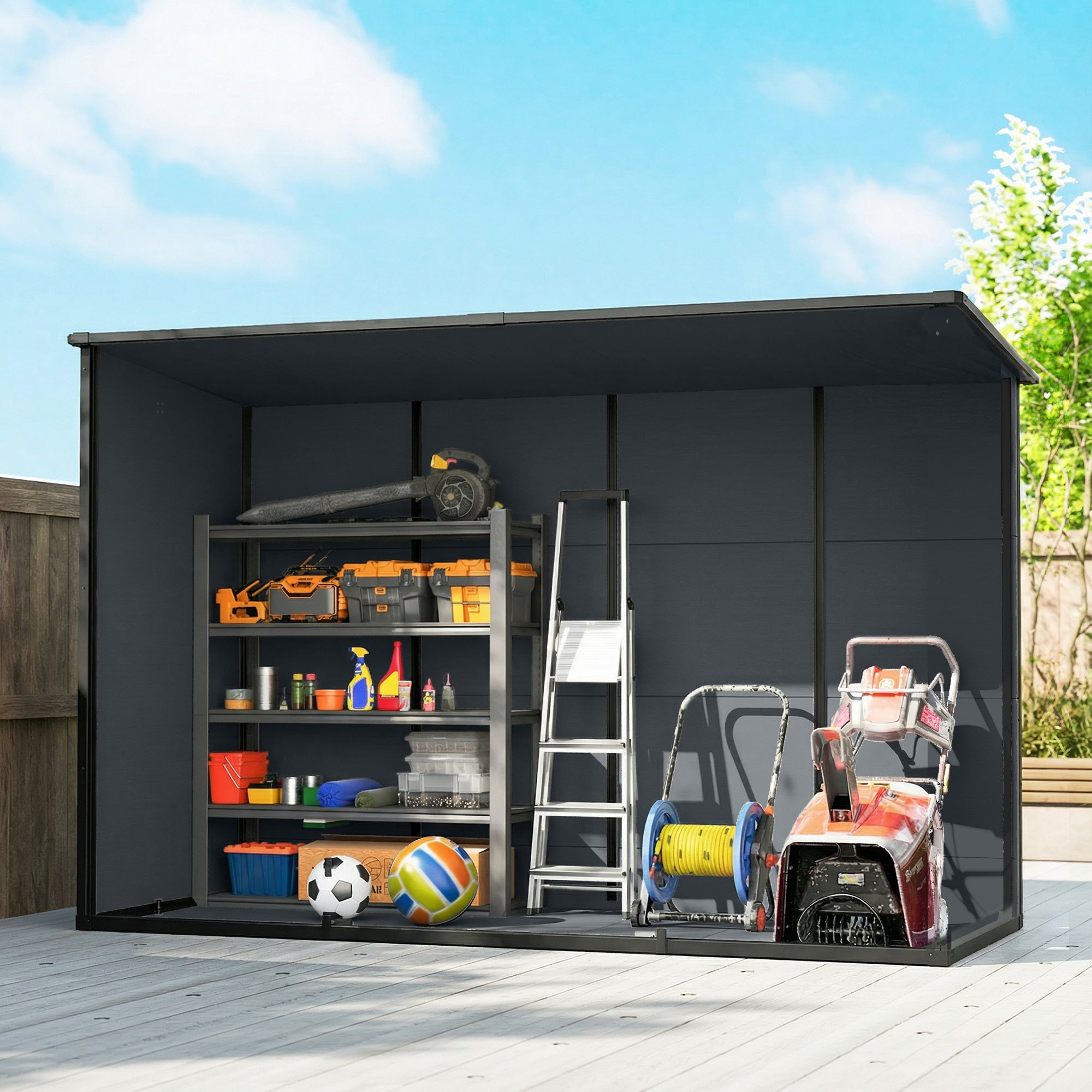Outsunny 10 x 4 ft Resin Garden Shed, Outdoor Storage Shed with Floor, Windows, Lockable Doors and Vents, Dark Grey 