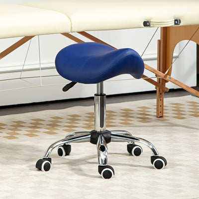 HOMCOM Saddle Stool, Height Adjustable Salon Chair for Massage Spa, Faux Leather, Dark Blue 