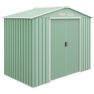 Outsunny 7 x 4ft Metal Garden Shed, Outdoor Storage Tool House with Ventilation Slots, Foundation Kit and Lockable Double Doors, Light Green 