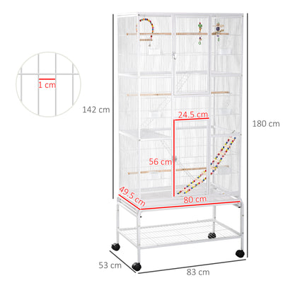 PawHut Large Bird Cage Budgie Cage 3 Tier Aviary with Stand Wheels, Toys, Ladders, Shelf for Canaries, Finches, Cockatiels, Parakeets - White 