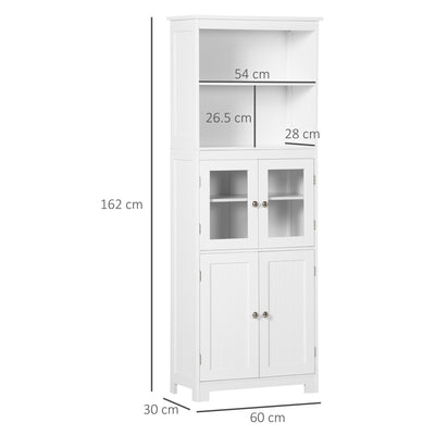 HOMCOM Freestanding Kitchen Cupboard, 4-Door Storage Cabinet with Adjustable Shelf and Glass Doors for Dining Room, Living Room, White 