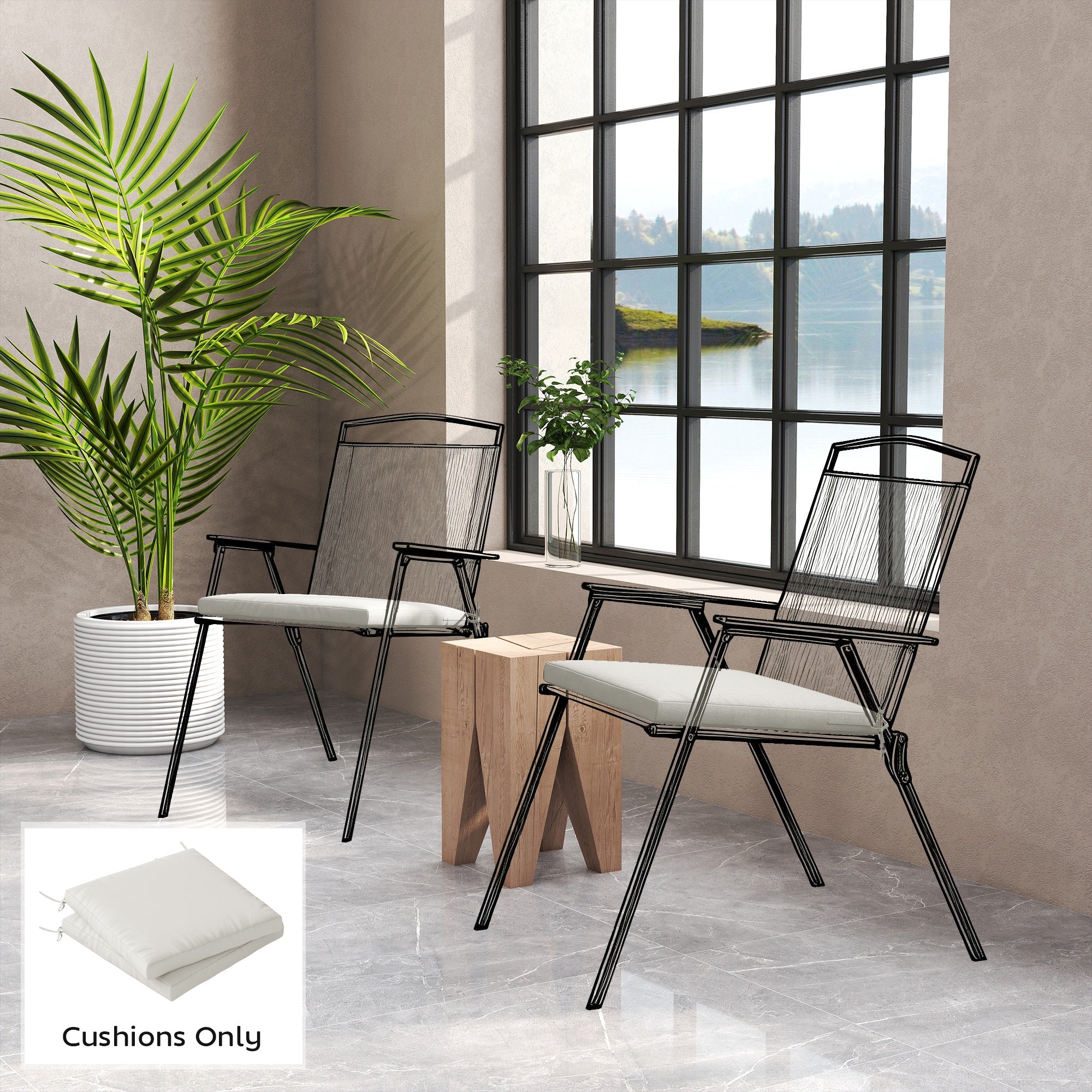 Outsunny Outdoor Seat Cushions Set of 2 with Ties, Waterproof Garden Seat Pads, Cream White 