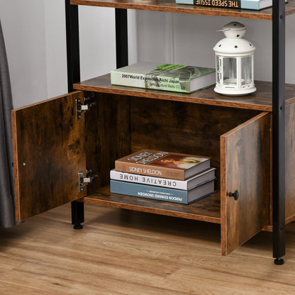 HOMCOM Industrial Bookshelf, Storage Cabinet with 3-Tier with Doors, for Home Office, Living Room Rustic Brown 