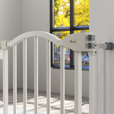 PawHut Metal 74-94cm Adjustable Pet Gate Safety Barrier w/ Auto-Close Door White 