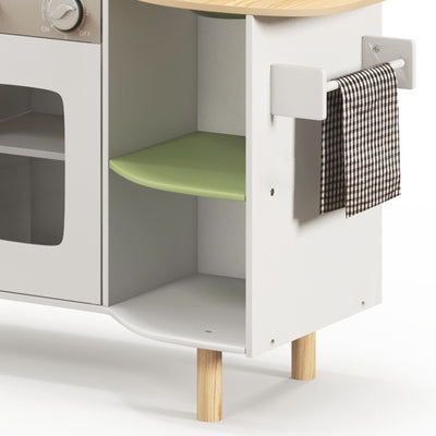 AIYAPLAY Toy Kitchen, Kids Play Kitchen, Role Playing Game with Phone, Ice Maker, Stove, Utensils, for 3-6 Years, White 