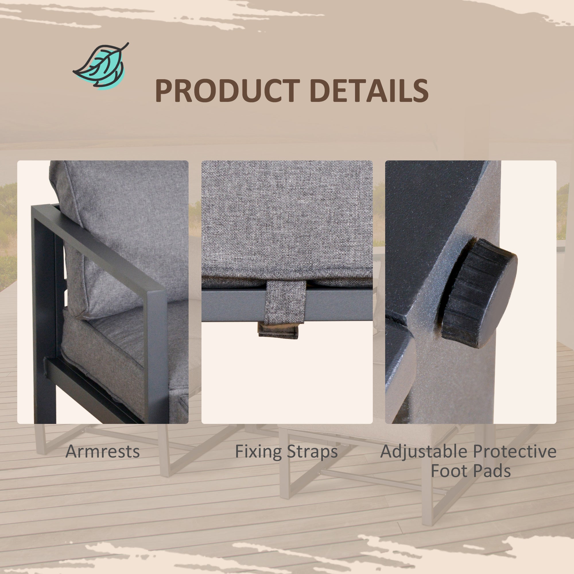 Outsunny 5 Piece Garden Aluminium Conversation Sofa Set Patio Furniture Set Outdoor 2 Sofas 2 Footstools End Table with Cushions 