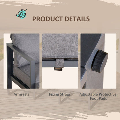 Outsunny 5 Piece Garden Aluminium Conversation Sofa Set Patio Furniture Set Outdoor 2 Sofas 2 Footstools End Table with Cushions 