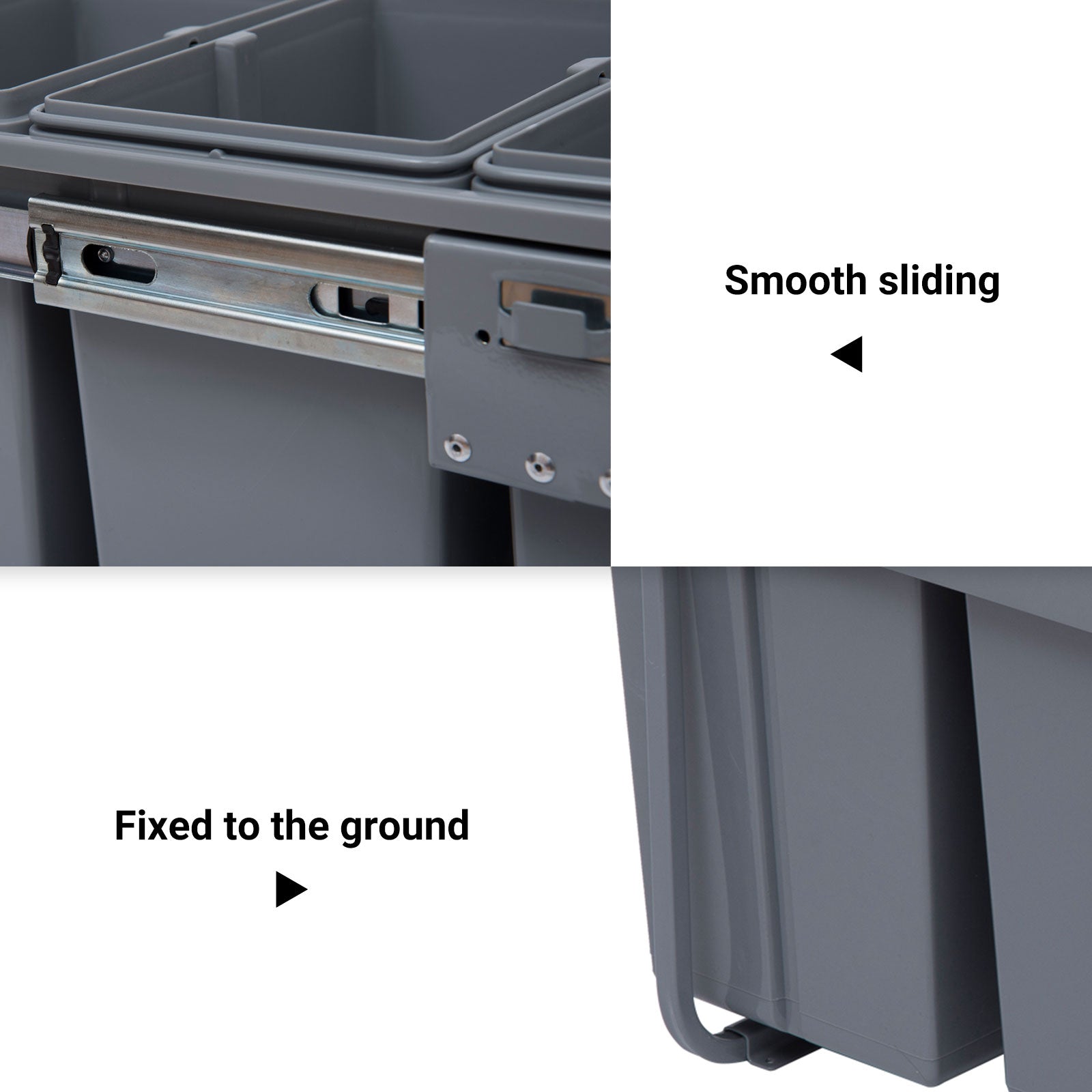 HOMCOM Kitchen Recycle Waste Bin Pull Out Soft Close Dustbin Recycling Cabinet Trash Can Grey (40L (1x20L+2x10L)) 